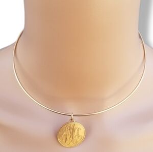 WINARD VINTAGE 12K GOLDFILLED OMEGA COLLAR & MONOGRAM CHARM NECKLACE